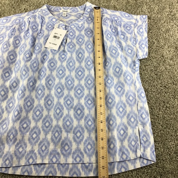 Splendid Womens St Tropez Blue White Ikat Print Linen Blouse Top Size S NWT - Picture 6 of 9